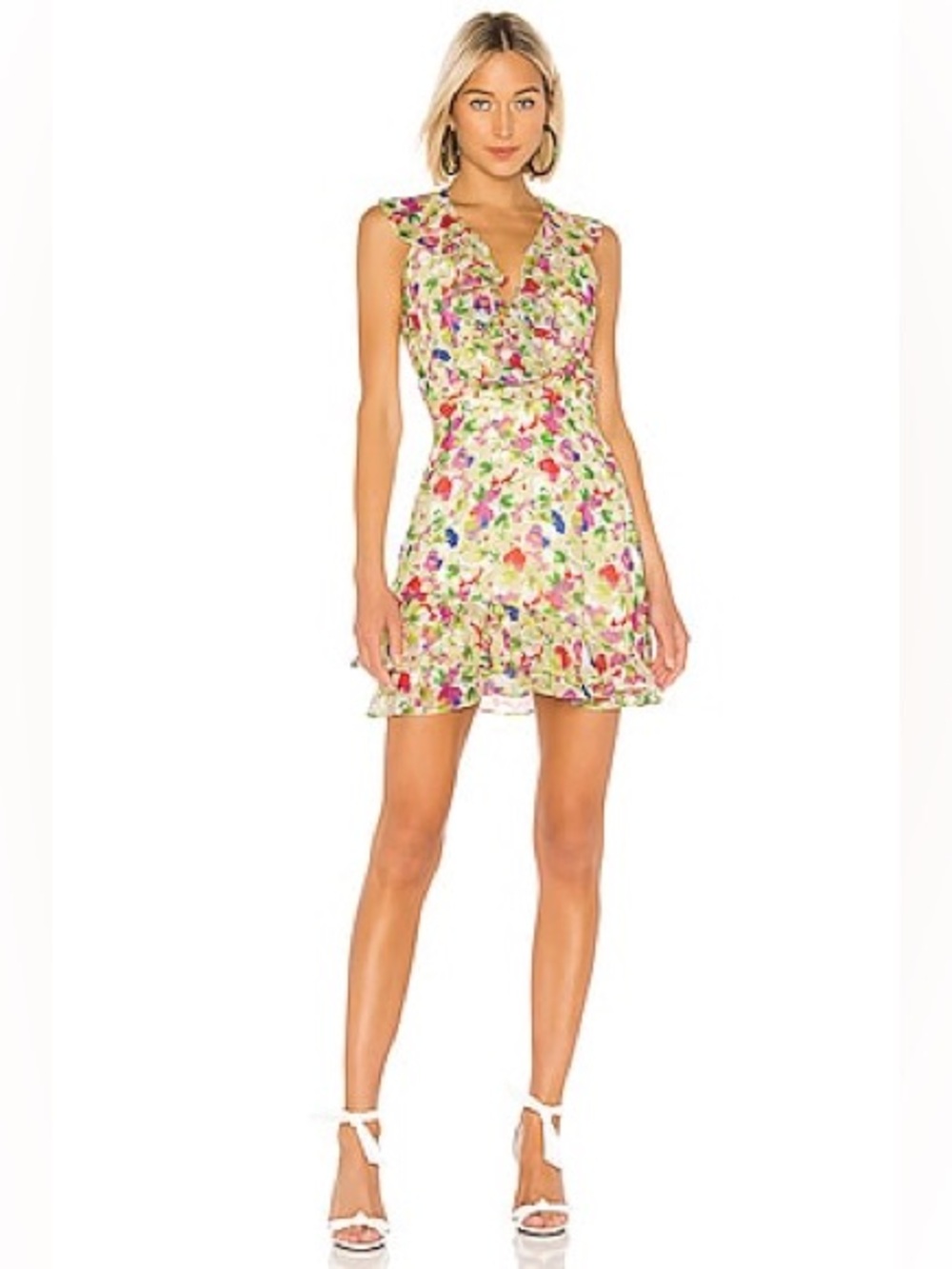 SALONI Multicolor Floral Ruffle Mini Cece Dress Size 4 100% Silk